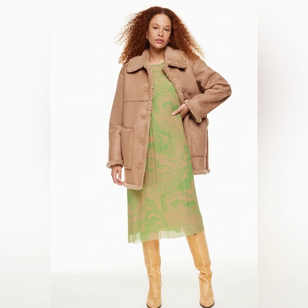 Wilfred daydreamer midi dress in green tan color print, Aritizia, size M - Picture 2 of 13